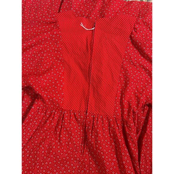 Vintage 70s Prairie Cottagecore Maxi Dress Red Embroidered Women's sz S Handmade - Picture 7 of 11